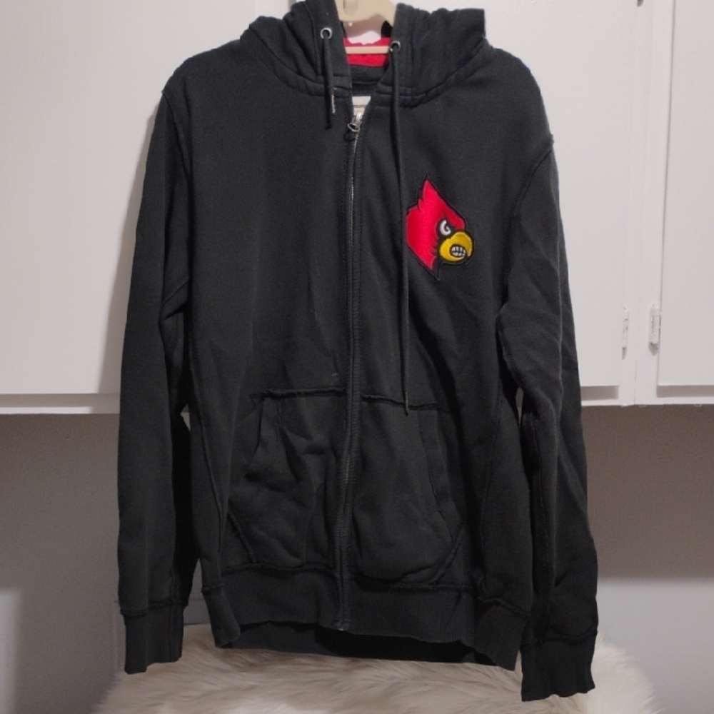 (X6) SALE! Louisville Cardinals Collegiate Black Zip-Up Jacket W Hood Sz.L
